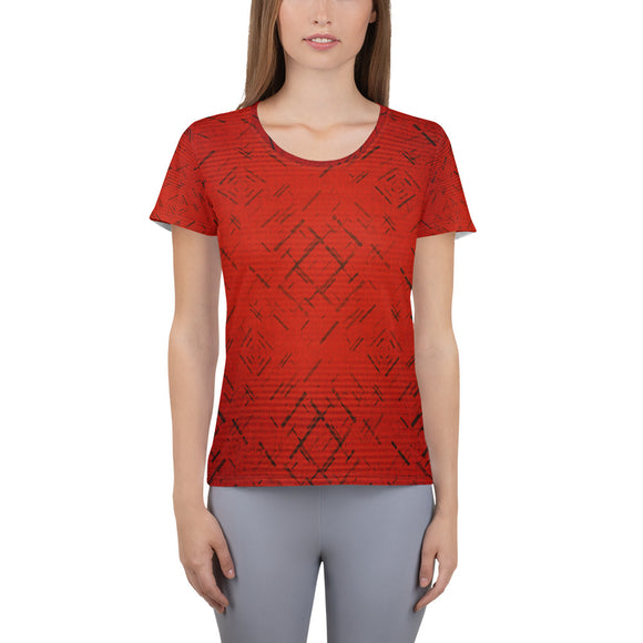 Red Patch All-Over Print Women's Athletic T-shirt